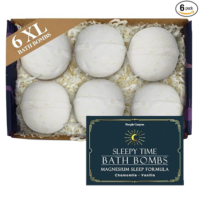 Purple Canyon Bath to Bed Natural Bath Bombs | Relaxing Sleep Support with Magnesium | Chamomile and Vanilla Scented Handmade Bath Bombs Set