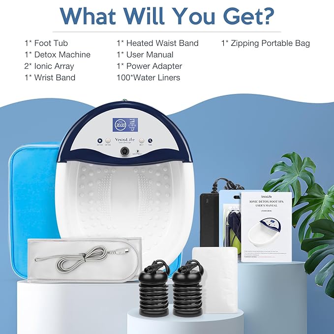 Ionic Foot Bath Detox Machine, Ion Detox Foot Bath Cleanse, LED Display Spa with Heated Belt, Wrist Strap, Arrays, Liners (Portable Handbag)