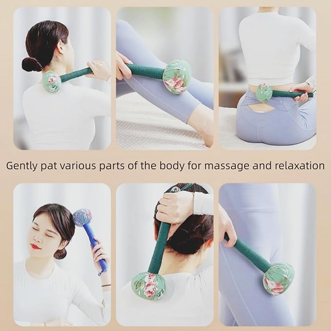 Mugwort Massage Hammer, Handheld Percussion Massage Tool for Back, Shoulder & Body - Manual Therapy Tool with US Design Patent (Emerald Green/Silver Silk Blue)