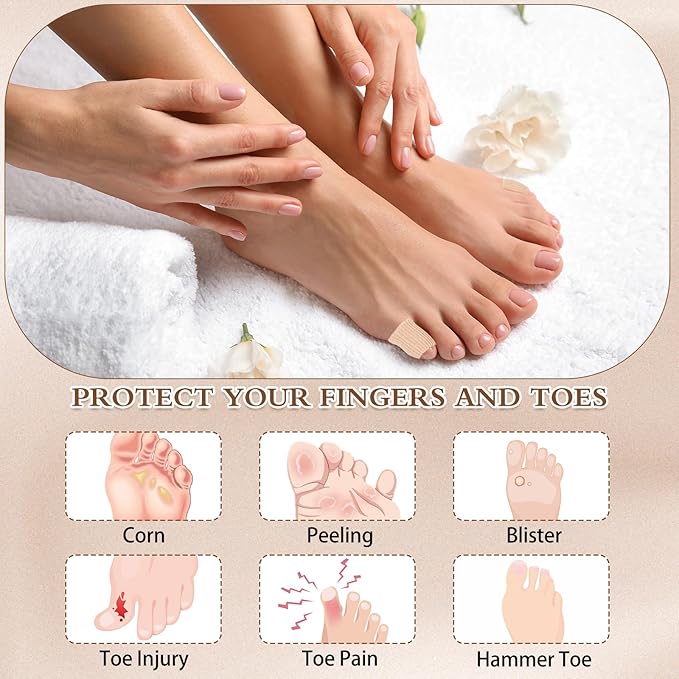 Blulu 24 Pieces Toe Tubes 0.98 Inches Cushion Tube Corn Pads for Toes Sleeves Soft Gel Protectors for Cushions Corns Blisters Calluses 3 Size(Skin Color,Small Size)