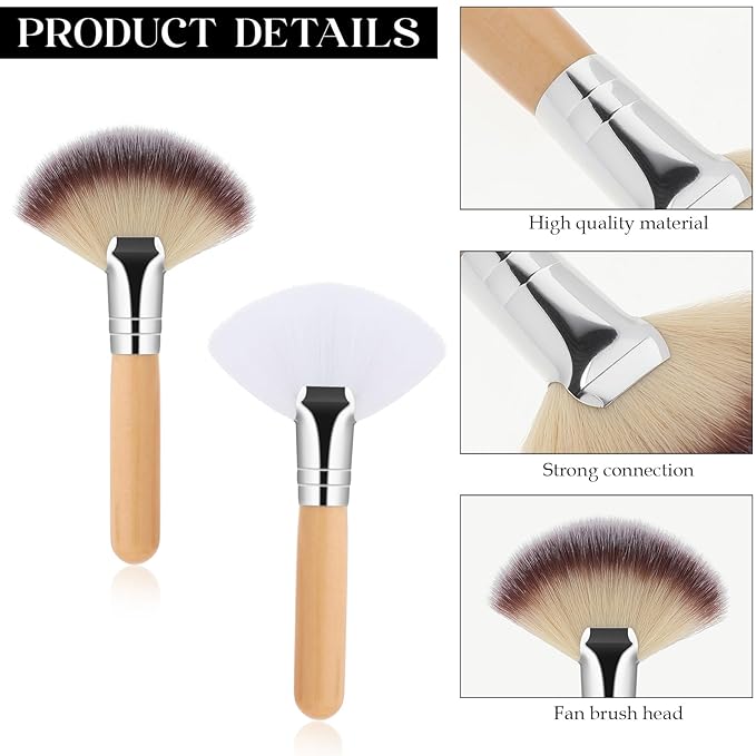 Thinp 4 Pcs Facial Fan Brush,Facial Brushes Esthetician Fan Brushes Esthetician Fluffy Fan Brushes Face Soft Bristle Highlighting Blush with Long and Short Handle for Women Girls Loose Powder Blush