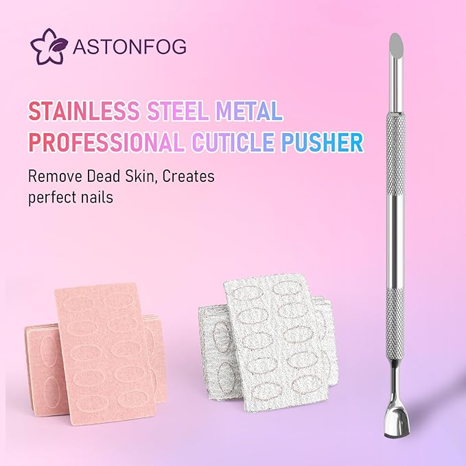 Pre-Treatment Cuticle Pusher, Dual Ended Cuticle Remover Russian Prep Nail Pushers with 100/180 Grit Sandpaper Sheets, Nail Care for Manicure Pedicure Nail Art and Foot Salon Home