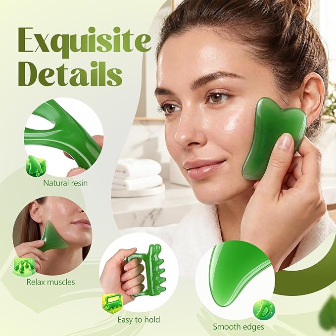 Ceenna 7 Pcs Gua Sha Massage Tools Set - Natural Resin Gua Sha Scraping Massage Tool Lymphatic Drainage Tool for Face Back Leg Women's Body Shaping