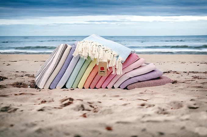 Bazaar Anatolia Turkish Beach Towel – 100% Cotton, Quick Dry, Sand Free Towel for Bathroom, Camping, Travel, Teal – Oversized 71x39 Inches – Stripe Mint