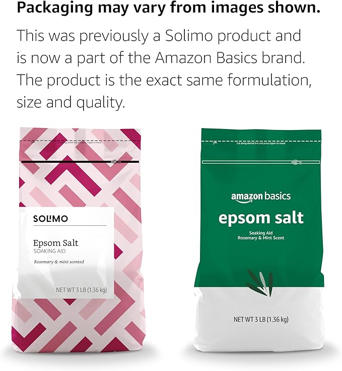 Amazon Basics Epsom Salt Soaking Aid, Soothing Rosemary & Mint Scent, 3 Pound (Pack of 3) (Previously Solimo)