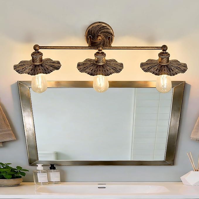 ZGLAOJT 3 Light Vintage Vanity Light Oil Rubbed Bronze Bathroom Light Fixtures Over Mirror.