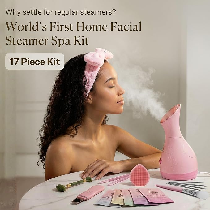 Facial Steamer Spa Kit with Complimentary 17 Skin Care Tools | Face Steamer for Facial Deep Cleaning with Towel Warmer & Humidifier Mode| Self Care Spa Gifts for Women, Mothers Day Gifts for Mom