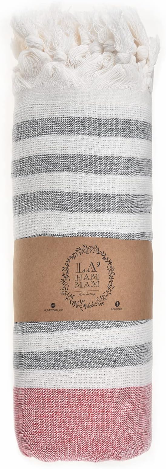 Beach Towel | Cotton Beach Towels, Easy to Carry, Sand Free, Highly Absorbent, Quick Dry, Turkish Towels for Travel Camping Bath Sauna Beach Gym Fitness Pool Yoga SPA by Lahammam, Ephesus, Red
