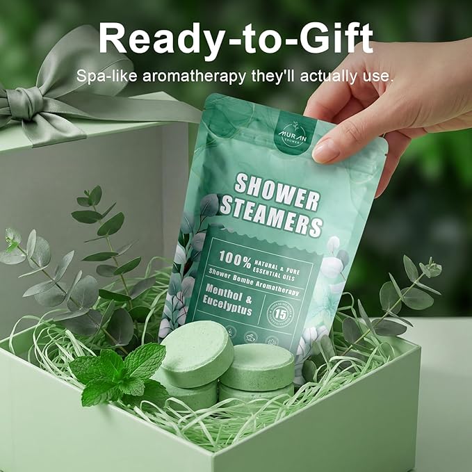 Shower Steamers Aromatherapy 15-Pack Shower Bombs Gifts for Wife, Organic Menthol & Eucalyptus for Shower Natural Essential Oil,Mothers Day Gifts for Mom Wife Women Men Bath Stress Relief