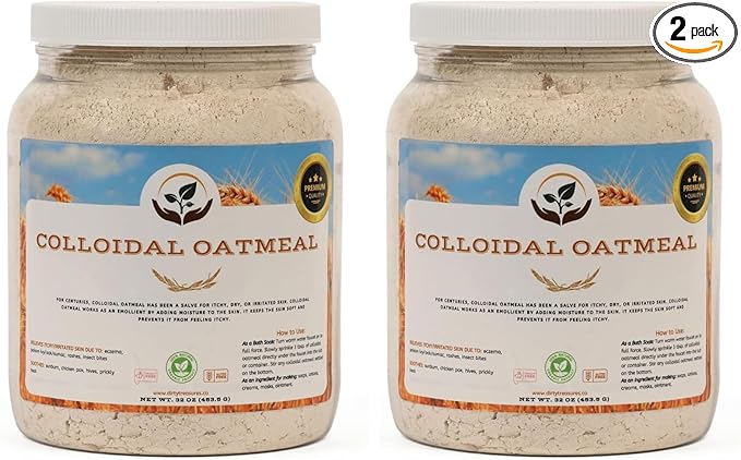 Dirty Treasures Colloidal Oatmeal Bath | Eczema & Itchy Skin Relief | Baby-Safe, 100% Natural, Fragrance-Free | 2 lb (32oz) (Pack of 2)