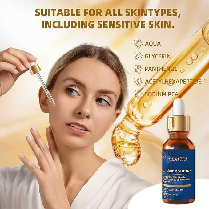 OLAVITA Liquid Solution Anti Aging Serum – New Upgraded Vitamin C Hydrating & Firming Facial Serum with Collagen Support,2Pack
