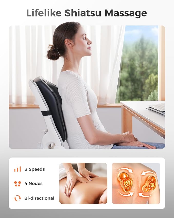 Boriwat Shiatsu Back Massager for Pain Relief Deep Tissue-Movable Electric Neck Back Massager with Heat- Rechargeable Cordless Massage Heated Lower Back Massage for Office/Home/Car-Gift for Men Women