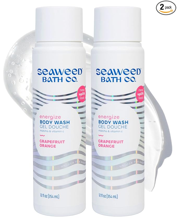 Seaweed Bath Co. Energize Body Wash - Grapefruit Orange | Foaming Shower Gel Cleanser with Natural Ingredients | Vegan, Paraben and Sulfate Free | For Women and Men | 12 oz (Pack of 2)