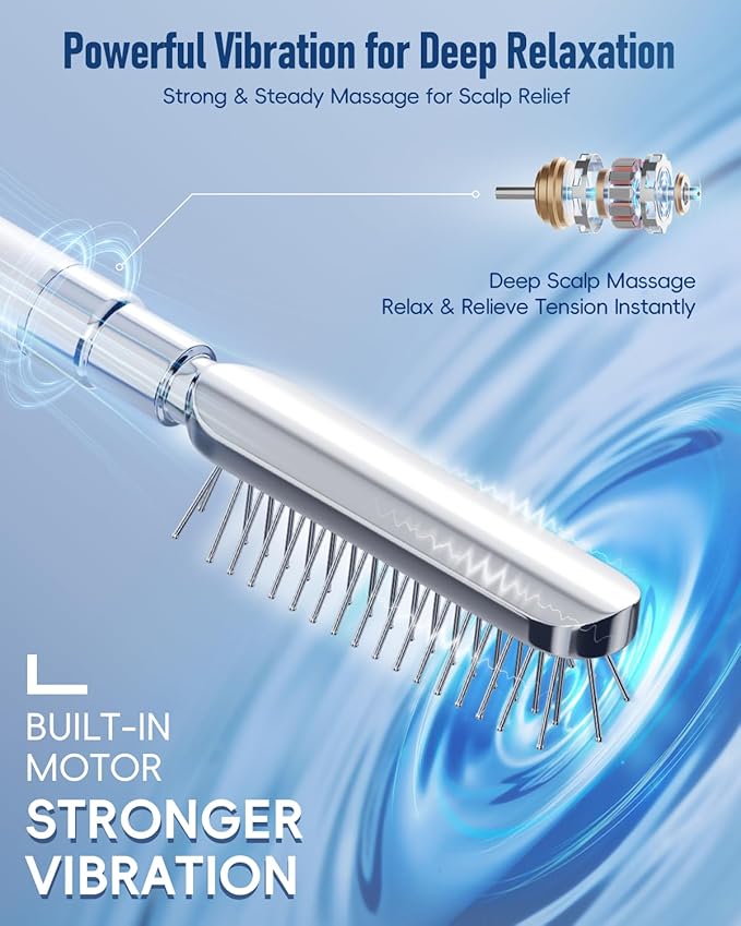 Electric Scalp Massager – Deep Relaxation Vibrating Head Massager, Stress Relief & Scalp Care, Gentle Metal Tips, Cordless Hair Brush for Men & Women