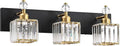 PRESDE 3-Light Crystal Bathroom Vanity Lights Black and Gold Bathroom Lights Fixtures Over Mirror Modern Bath wall Lighting