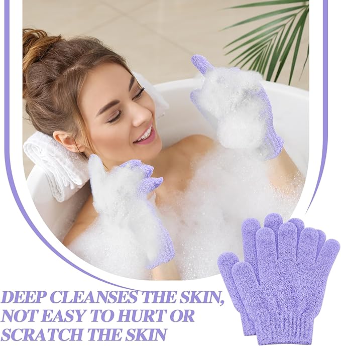 Ramede 30 Pair Exfoliating Glove Double Sided Exfoliating Bath Gloves Pack Nylon Colorful Shower for Men Women Beauty Spa Massage Shower Deep Clean Body Skin Bathing Scrubber Disposable(Purple)
