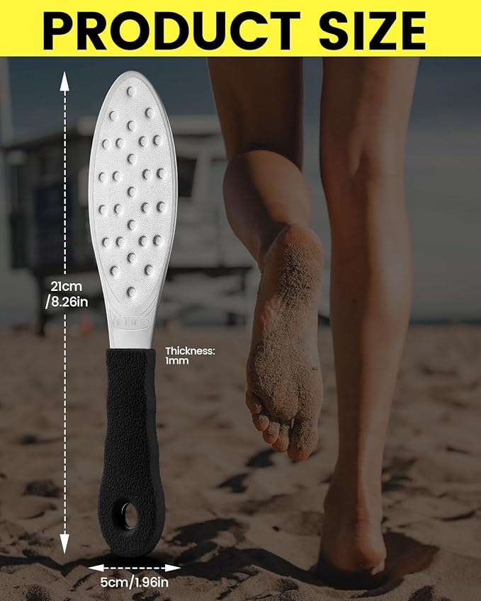 BEZOX Slim Portable Metal Foot File(1 PCS) – Double-Sided Callus Remover for Feet, Travel Foot Scrubber & Foot Exfoliate Tool with Non-Slip Handle, Pedicure Tools for Feet - Black