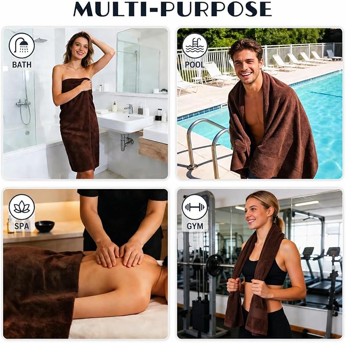 SEISSO 2 Pack Extra Large Bath Towels 63"x35", Bath Sheets for Sensitive Skin 70% Polyester 30% Viscose Fiber from Bamboo, Super Soft, Highly Absorbent & Quick Dry, Oversized Shower Towels