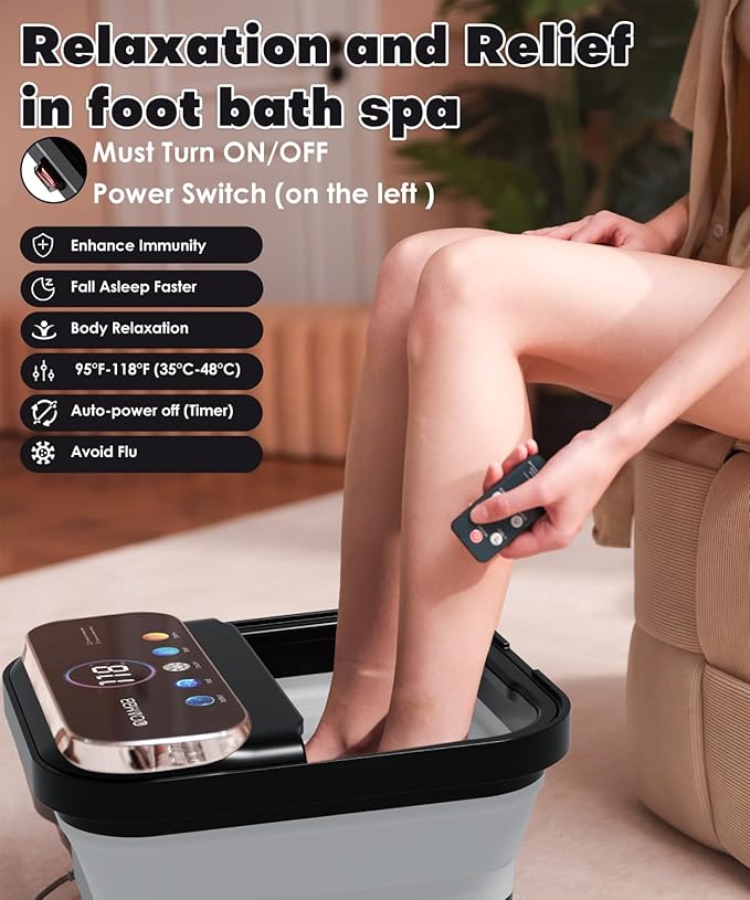OOAMBB Collapsible Foot Spa with Heat, Bubble,Temp Control,Remote Control, Color Touch Screen Foot Bath Massager with 6 Massage Rollers,Foot Soaking Tub (Black)