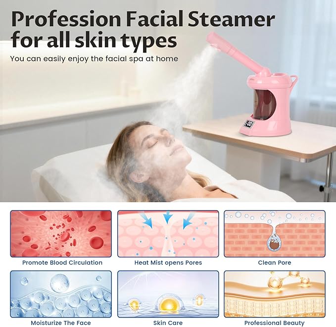 Hair Steamer,2-in-1 Hair and Facial Steamer for Deep Conditioning and Deep Cleaning Suitable for Family Use or Small Salon Shops