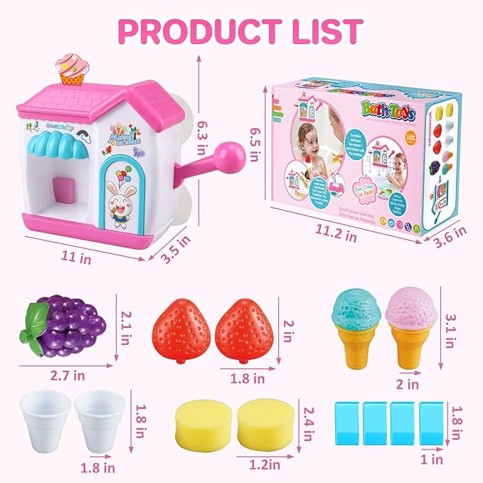 Gretex Toddler Bath Toys for 3 4 5 6 7 8 Years Old Girls, Bubble Ice Cream Maker Bath Toy, Shower Toys, Toddler Bath Toys Age 2-4, Bathtub Bubble Machine, Toy for 3 4 5 6 7 8 Years Old Boys Girls