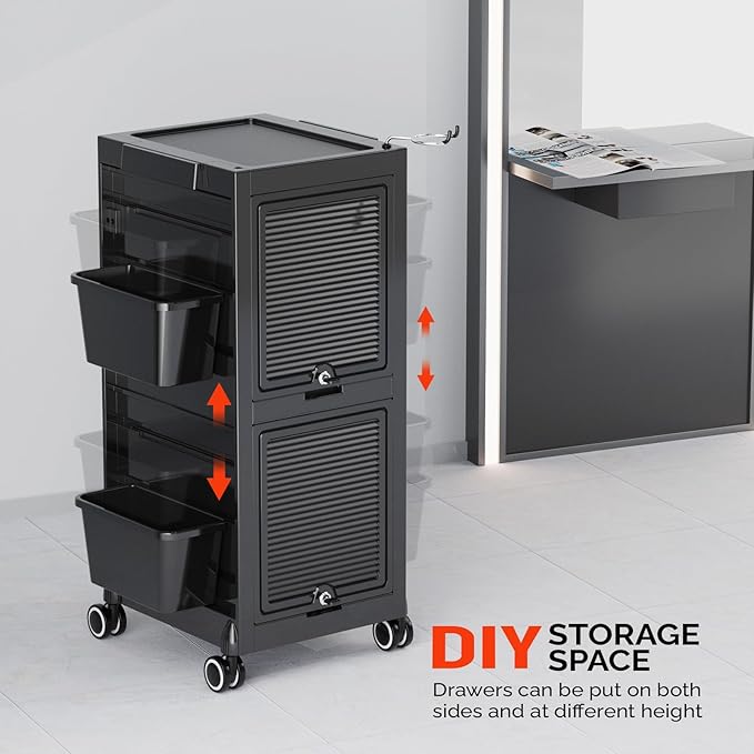 OmySalon Salon Trolley Cart, Hair Stylist Station with 2 Lockable Doors, Rolling Hair Cart Organizer with Drawers & Bucket & Dryer Holder, Barber Shop Hairdressing Beauty Tattoo Versatile Equipment