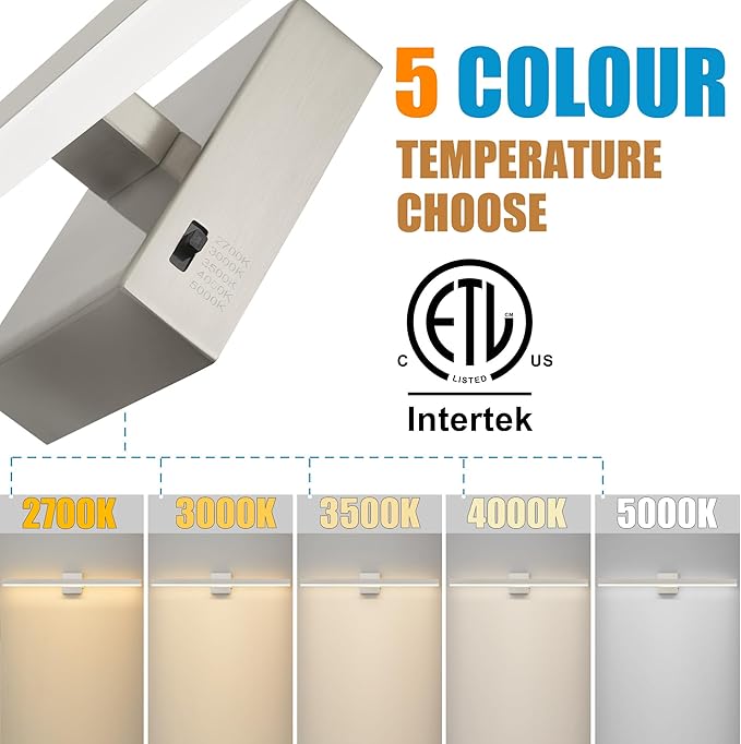 Nickel Bathroom Vanity Light 39.4 inch, 30W Dimmable 5CCT LED Bathroom Light Fixture Over Mirror Restroom-ETL Certificated