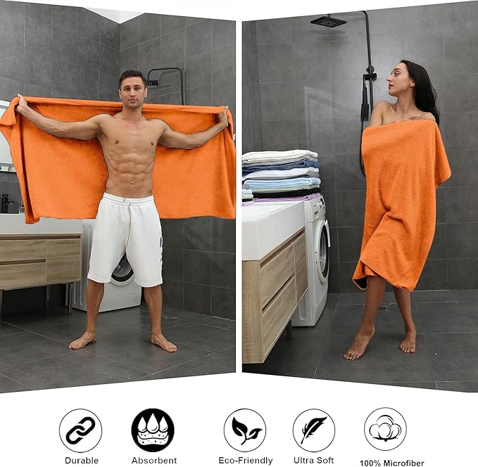 Smuge Extra Large Bath Towel Sheet Set 35x70 Inches - Oversized Highly Absorbent Towels Set,Jumbo Microfiber - Quick Dry, Lightweight,Super Soft for Bathroom,Hotel,SPA,Pack of 4 (Orange Red)