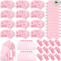 96 Pcs Spa Party Supplies Sleepover Essentials Gift for Mother's Day Spa Headband Plush Eye Mask Claw Clips Organza Bag for Women Adult Slumber Party Supplies (Pink)