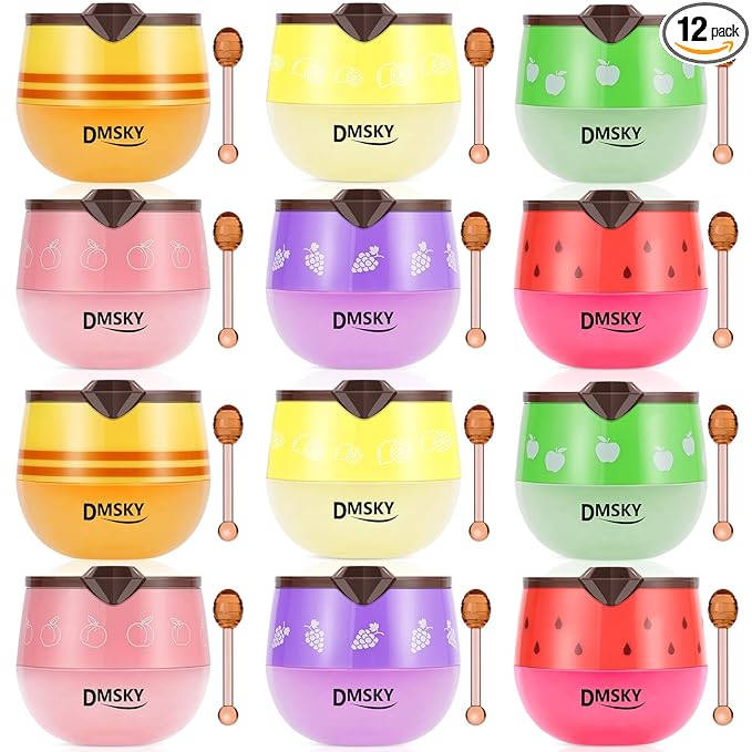 DMSKY 12 PCS Bee Lip Balm Lip Mask Honey Pot, Propolis Sleeping Lip Mask for Dry Chapped Lips, Mothers Day Gifts, Easter Basket Stuffers, Skincare Gifts for Women Girls
