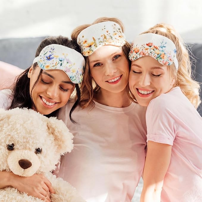 Cuffbow 6 Pack Plush Sleep Mask Set, Cute Plush Eye Masks for Sleeping, Soft Comfortable Travel Nap Blindfold, Sleepover Party Favors for Women(Flowers,Colorful)