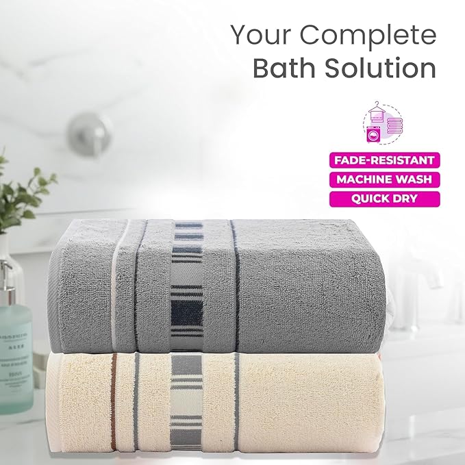 CASA COPENHAGEN X Line 2Pcs 100% Egyptian Cotton Large Designer Bathsheet Towels Gift Set- Grey - Cream, 600GSM, 35"x70" 2Bath Sheet Towels for Bathroom Set for Women & Men