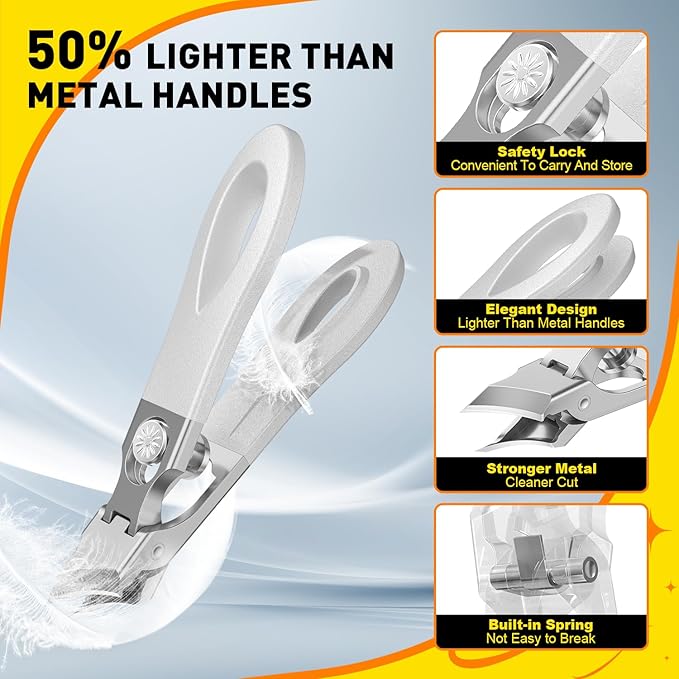 Toenail Clippers for Thick Toenails, Wide Jaw Opening Nail Clippers for Men, Heavy Duty Ingrown Toenail Clippers Nail Cutters, Eagle Beak Slanted Nail Clippers，3-Piece Set with Case