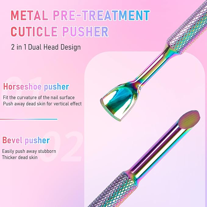 Dual Ended Cuticle Remover,Pre-Treatment Cuticle Pusher with 100#/240# Grit Sandpaper Sheets Pre-Treatment Cuticle Nail Tool for Salon & Home Use