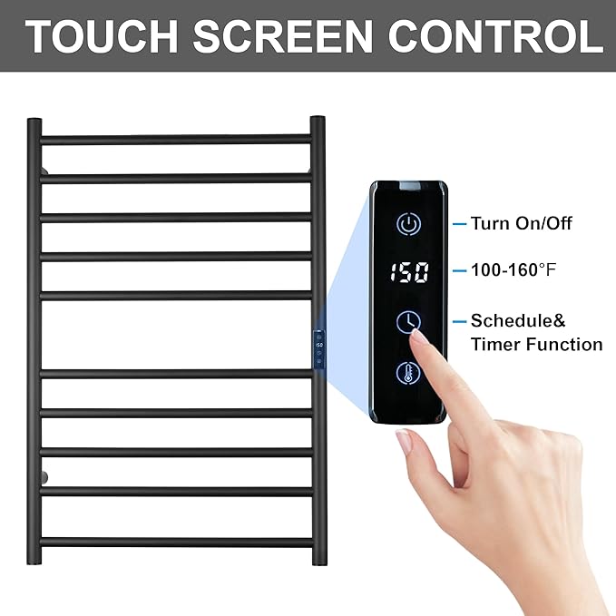 Electric Towel Rack with Voice Control for Alexa & Google Home,TUYA-Wall-Mounted Bathroom Heating Towel Warmer,Stainless Steel Material,31.5x20.08x4.41in,Plug-in,Black,10 Bars