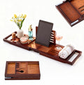Premium Foldable Bamboo Bathtub Tray Caddy, Expandable Bath Caddy Tray with Holder, Brown Bath Shelf Over Tub, Spa Bathroom Accessories & Gifts for Home