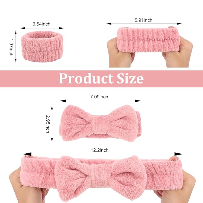 CIEHER 12 PCS Makeup Headband for Women Wrist Washband Scrunchies Cuffs for Washing Face, Soft Bow Hair Band Matching WriMakeup Headband for Women stbands (White, Pink, Grey, Black)