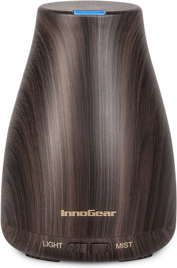 InnoGear Essential Oil Diffuser, Ultrasonic Diffusers for Home Aromatherapy Humidifier for Mother's Gift Bedroom Room 7 Colors LED 2 Mist Mode Auto Off, Brown