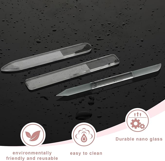 3 PCS Glass Nail Files for Natural Nails, Glass Nail Buffer and Shine Kit Professional Crystal Manicure Tools Double Sided Manicure Pedicure Tools Nails Kit for Shaping Buffing and Polishing Nailes