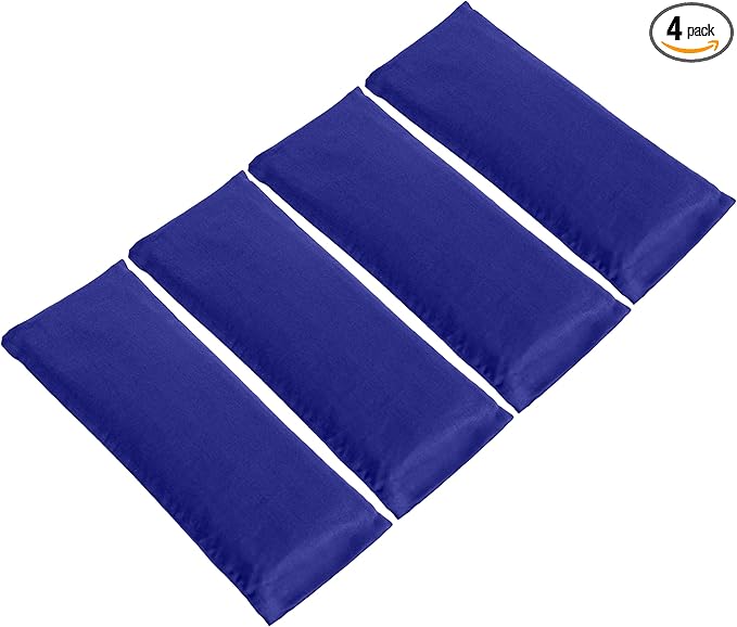 Sunshine Yoga 4-Pack Scented Sateen Eye Pillows, Low-Luster, 9’’ x 4’’ Flaxseed Weighted Eye Mask for Sleeping, Hot or Cold Eye Therapy for Relaxation, Migraine, and Headache, Blue