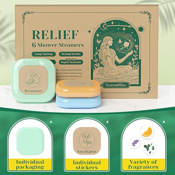 SeasonBliss Shower Steamers for Valentine's Day, 6 Pack Set Shower Bombs Tablets with Presents Box for Women with 6 Fragrances with Shea Butter for Self-Care & Relaxation, Mother's Day, Christmas
