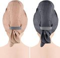 GLIMGLINT 2 Pack Microfiber Hair Towel Wrap for Women Long, Curly Hair, Super Soft Hair Drying Towel, Fast Drying Waffle Hair Towel Wrap with Elastic Strap 40"X26.5" (Grey/Brown)