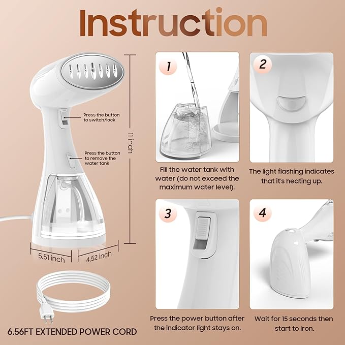 Portable Hand Held Steamer for Clothes - 1350W Handheld Clothes Steamer, 15S Rapid Heating, Garment Wrinkle Remover Fastly Make Clothes Soft, Large-Capacity Iron for Hotels/Travel, Mother's Day