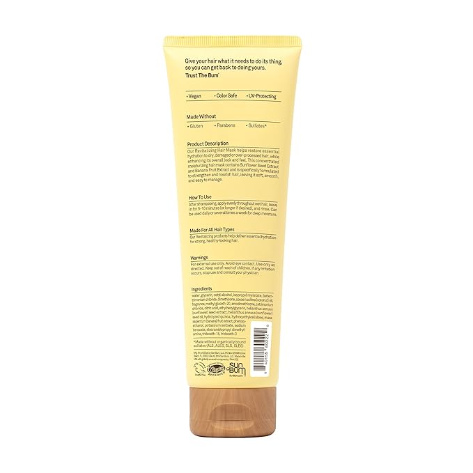 Sun Bum Revitalizing Deep Conditioning Hair Mask - Moisturizing and Restoring Treatment for Damaged Hair - Strengthening - Smoothing and Nourishing Formula - Vegan and Cruelty Free - 6 oz (Pack of 2)