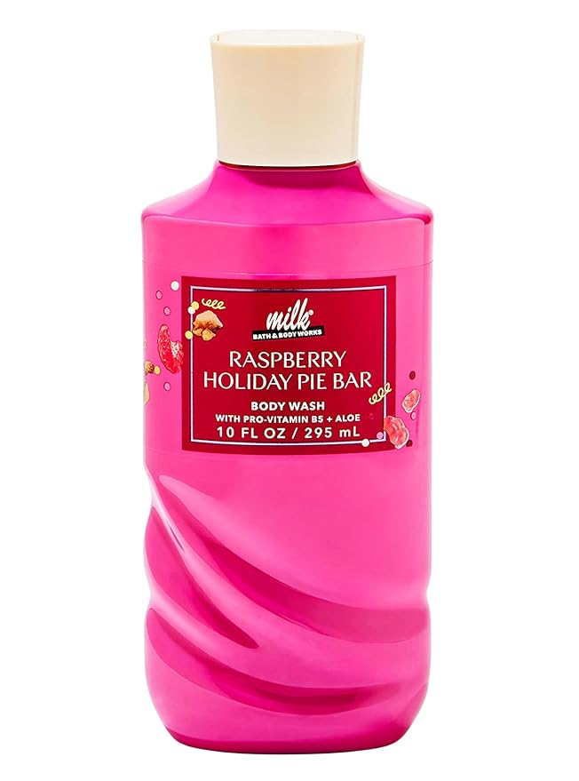 Bath and Body Works Milk Raspberry Holiday Pie Bar Body Wash Shower Gel Gift Set (Raspberry Holiday Pie Bar)