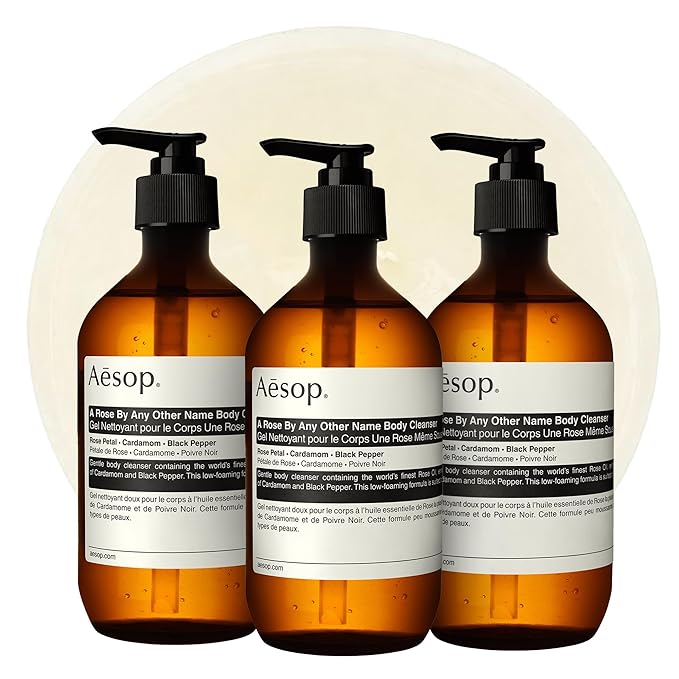 Aesop A Rose By Any Other Name Body Cleanser | Gentle Shower Gel with Rose Petal Essential Oil Blend to Soften & Hydrate Skin | 500 mL / 16.9 oz (Pack of 3)