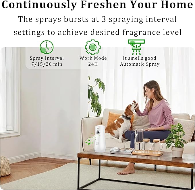 Automatic Air Freshener Spray Dispenser (4-Pack), Free Standing or Wall Mounted Adjustable Aromatherapy Machines for Home, Indoor, Bathrooms, Offices, Hotels and Commercial Places (White, 001)