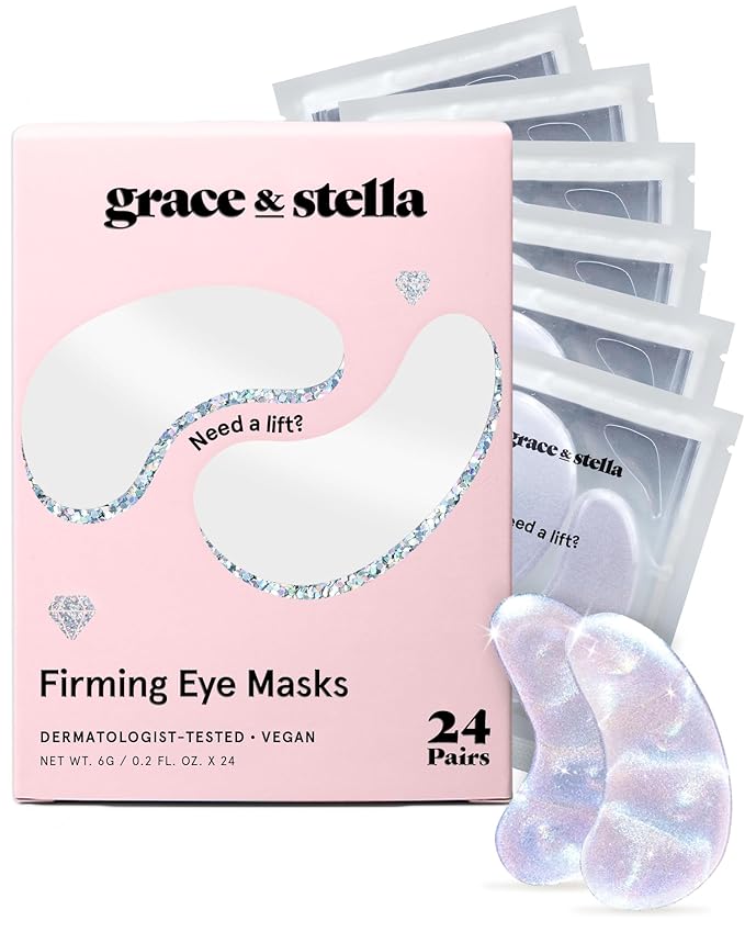 grace & stella Peptide Under Eye Patches with Niacinamide & Rice Extract - Firming Eye Masks for Dark Circles and Puffiness - Mothers Day Gift Bags - Vegan, Cruelty-Free (White, 24 Pairs)