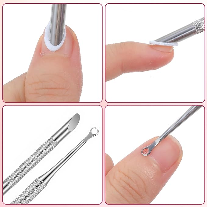 Loop Cuticle Pusher, Pre-treatment Cuticle Pusher, Stainless Steel Nail Care Tool Set with 6Pcs 100#/240# Grit Nail Files Portable Leather Bag for Women Home Manicure Pedicure Tools Kit
