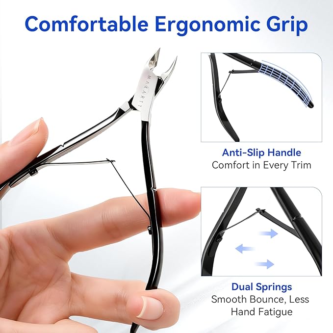 Makartt Cuticle Nipper - 7mm Full Jaw Stainless Steel Cuticle Trimmer, Double Spring Precision Cuticle Cutter, Ergonomic Portable Manicure Tool for Home & Salon Nail Prep and Care (1PC Black)